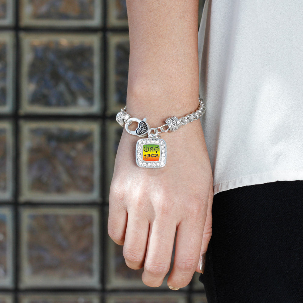 Silver One Love Coexist Square Charm Braided Bracelet