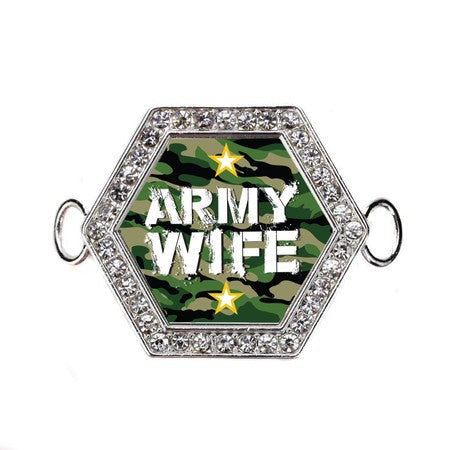 Silver Army Wife Hexagon Charm Bangle Bracelet