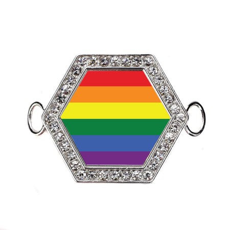 Silver LGBT Pride Hexagon Charm Bangle Bracelet
