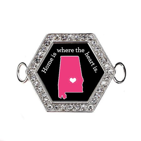 Silver Alabama State Heart Hexagon Charm Bangle Bracelet