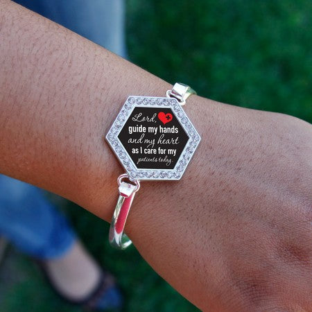 Silver Nurse Prayer Hexagon Charm Bangle Bracelet