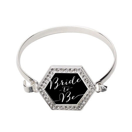 Silver Bride To Be Hexagon Charm Bangle Bracelet