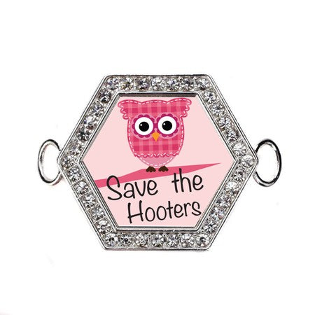 Silver Save The Hooters Breast Cancer Support Hexagon Charm Bangle Bracelet