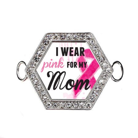 Silver I Wear Pink For My Mom Hexagon Charm Bangle Bracelet