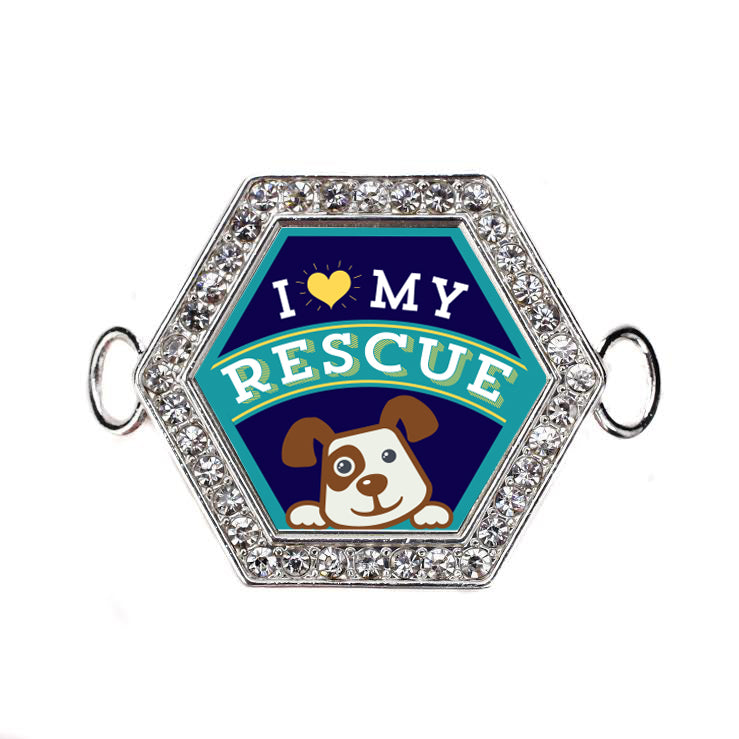Silver I Love My Rescued Dog Hexagon Charm Bangle Bracelet