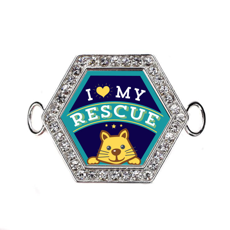 Silver I Love My Rescued Cat Hexagon Charm Bangle Bracelet