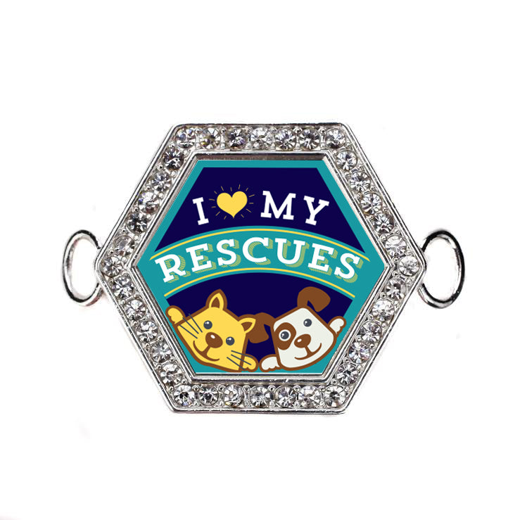 Silver I Love My Rescues Hexagon Charm Bangle Bracelet