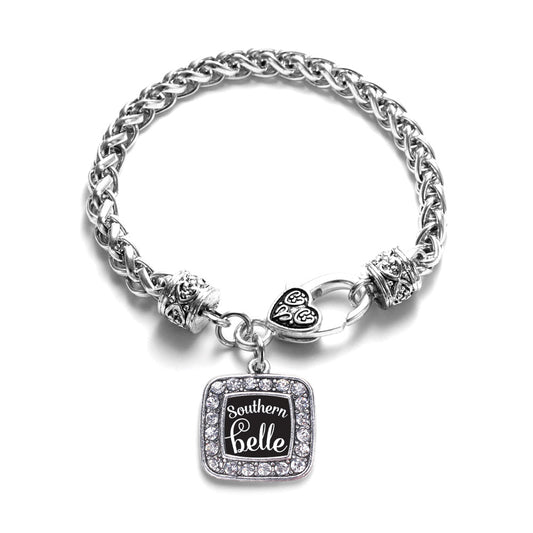 Silver Southern Belle Square Charm Braided Bracelet