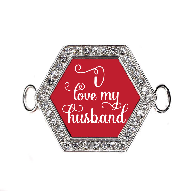 Silver I Love My Husband Hexagon Charm Bangle Bracelet