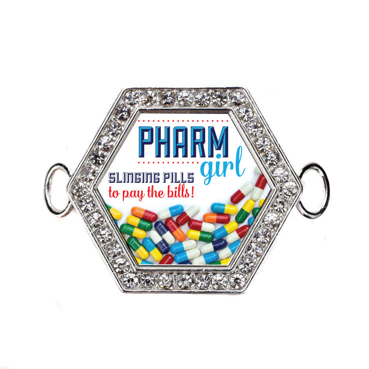 Silver Pharm Girl Hexagon Charm Bangle Bracelet