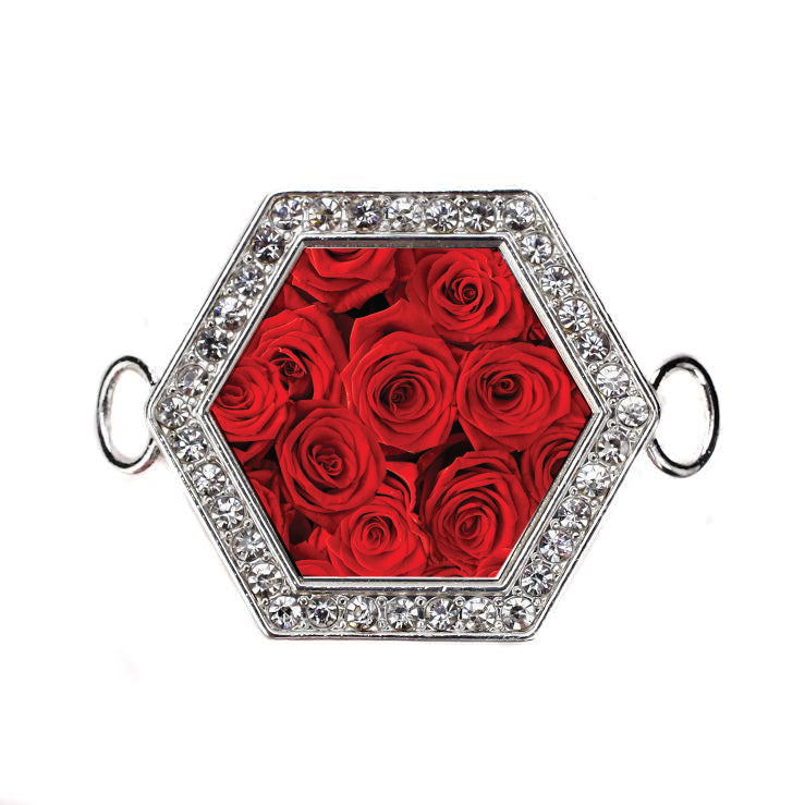 Silver Red Roses Hexagon Charm Bangle Bracelet