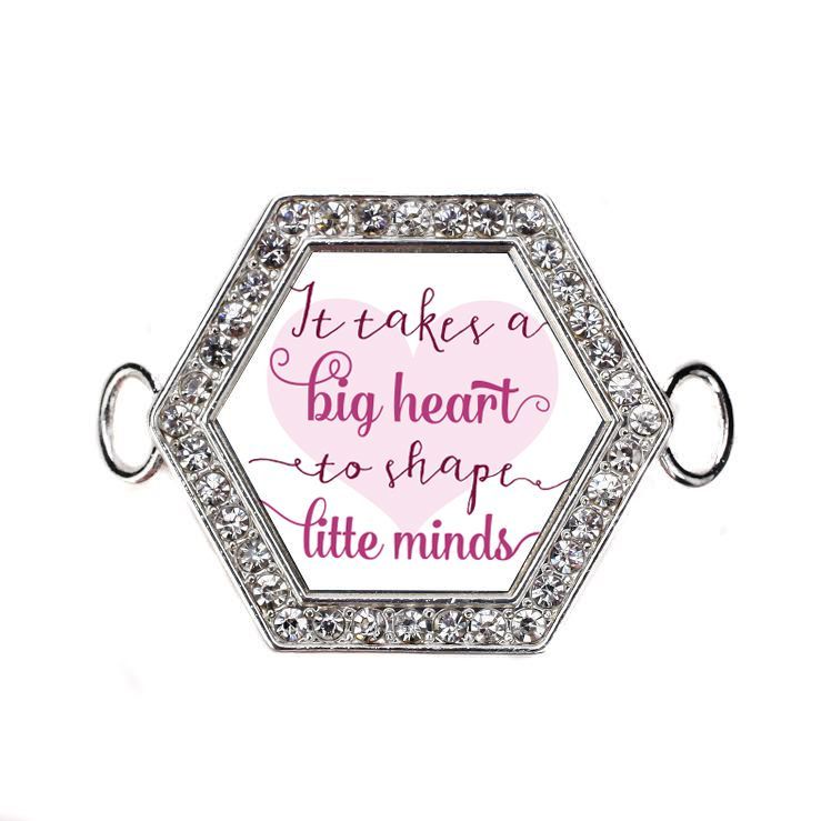 Silver Big Heart Inspirational Hexagon Charm Bangle Bracelet