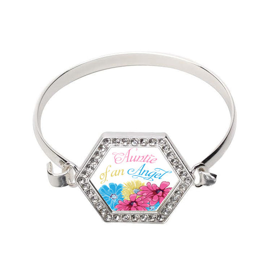Silver Auntie Of An Angel Hexagon Charm Bangle Bracelet
