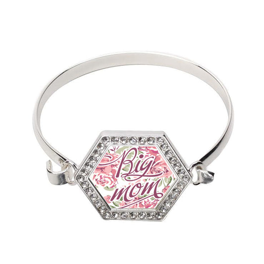Silver Big Mom Floral Hexagon Charm Bangle Bracelet