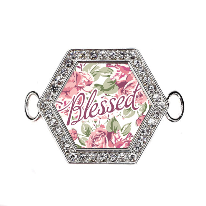Silver Blessed Floral Hexagon Charm Bangle Bracelet