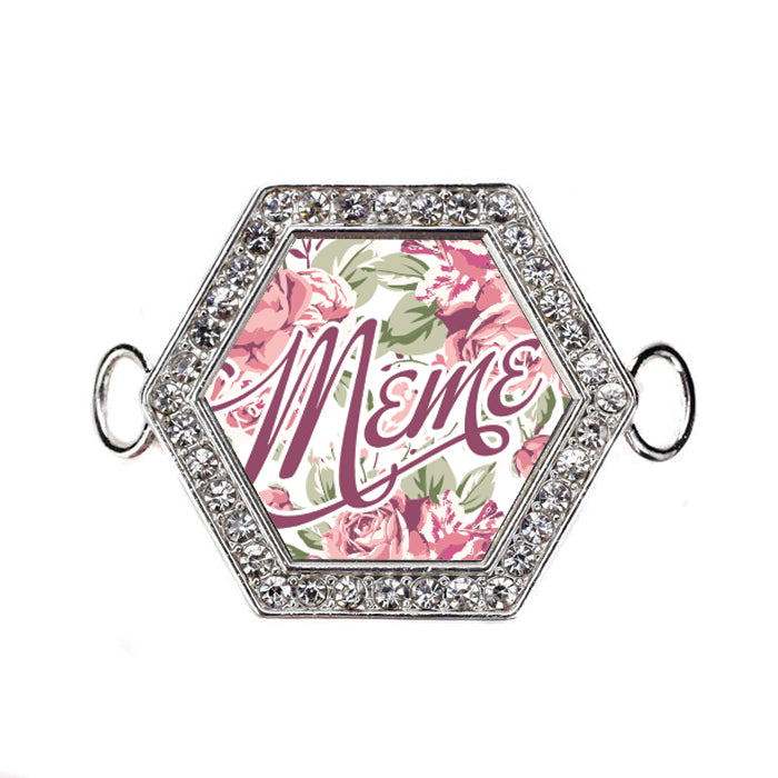 Silver Meme Floral Hexagon Charm Bangle Bracelet