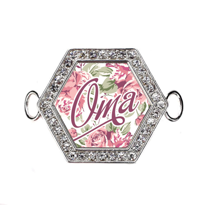 Silver Oma Floral Hexagon Charm Bangle Bracelet