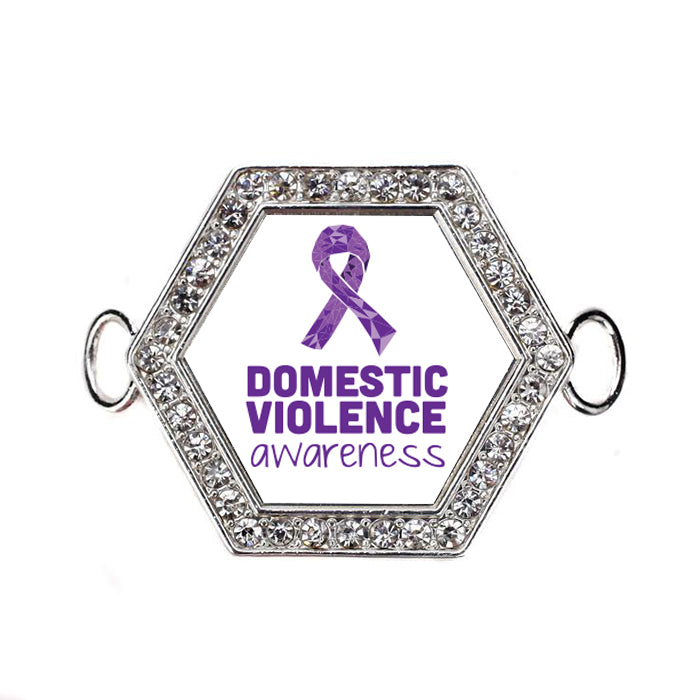 Silver Domestic Violence Awareness Hexagon Charm Bangle Bracelet