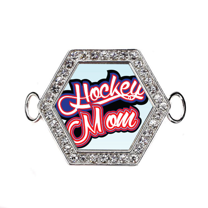 Silver Hockey Mom Hexagon Charm Bangle Bracelet