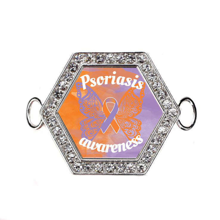 Silver Psoriasis Awareness Hexagon Charm Bangle Bracelet