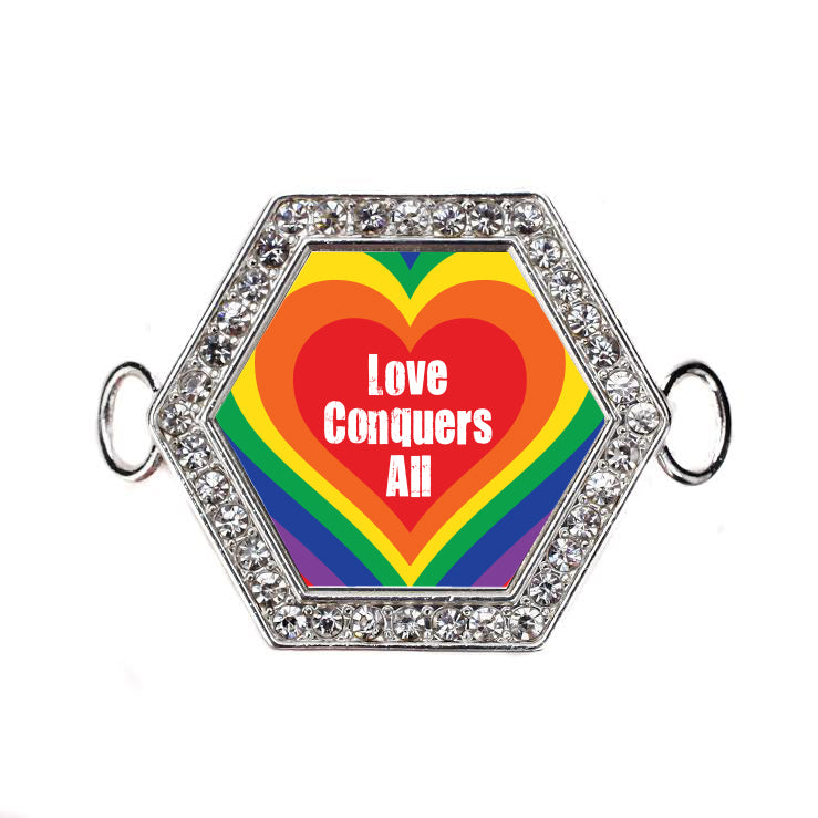 Silver Love Conquers All Hexagon Charm Bangle Bracelet