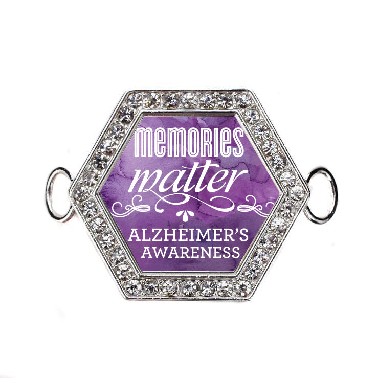 Silver Memories Matter Alzheimers Awareness Hexagon Charm Bangle Bracelet