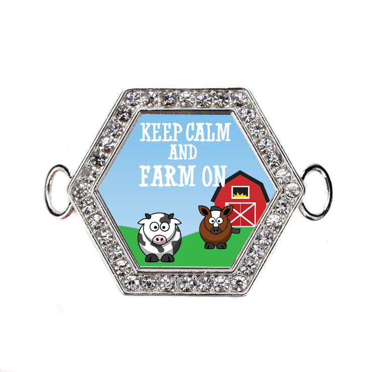 Silver Keep Calm And Farm On Hexagon Charm Bangle Bracelet