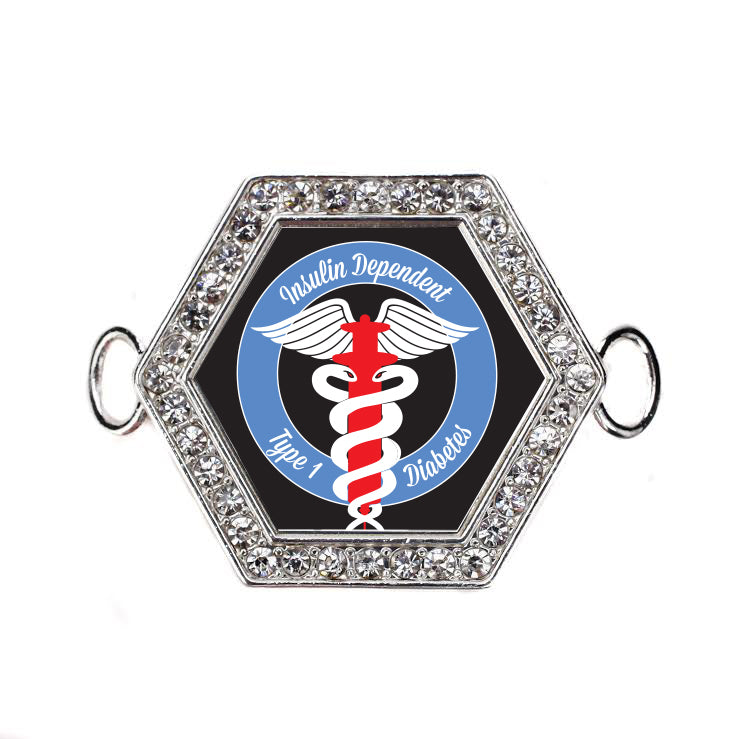 Silver Type One Diabetes Hexagon Charm Bangle Bracelet