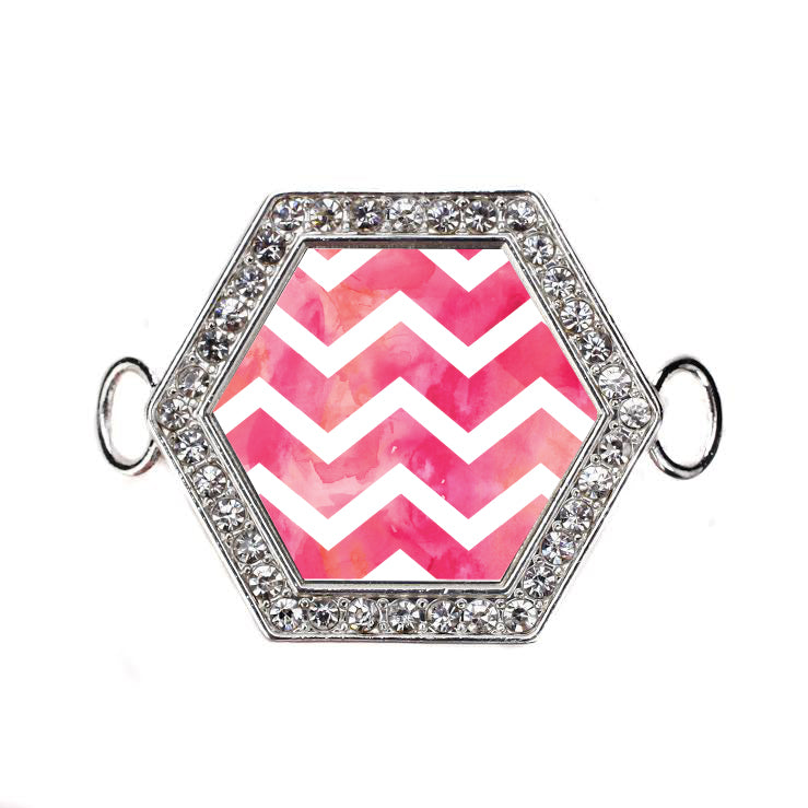 Silver Pink Chevron Hexagon Charm Bangle Bracelet