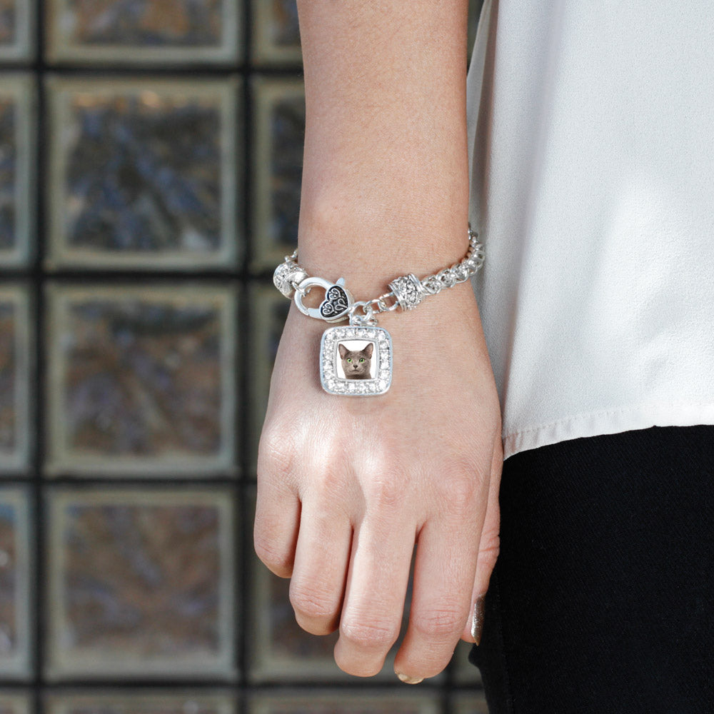 Silver Birman Cat Square Charm Braided Bracelet
