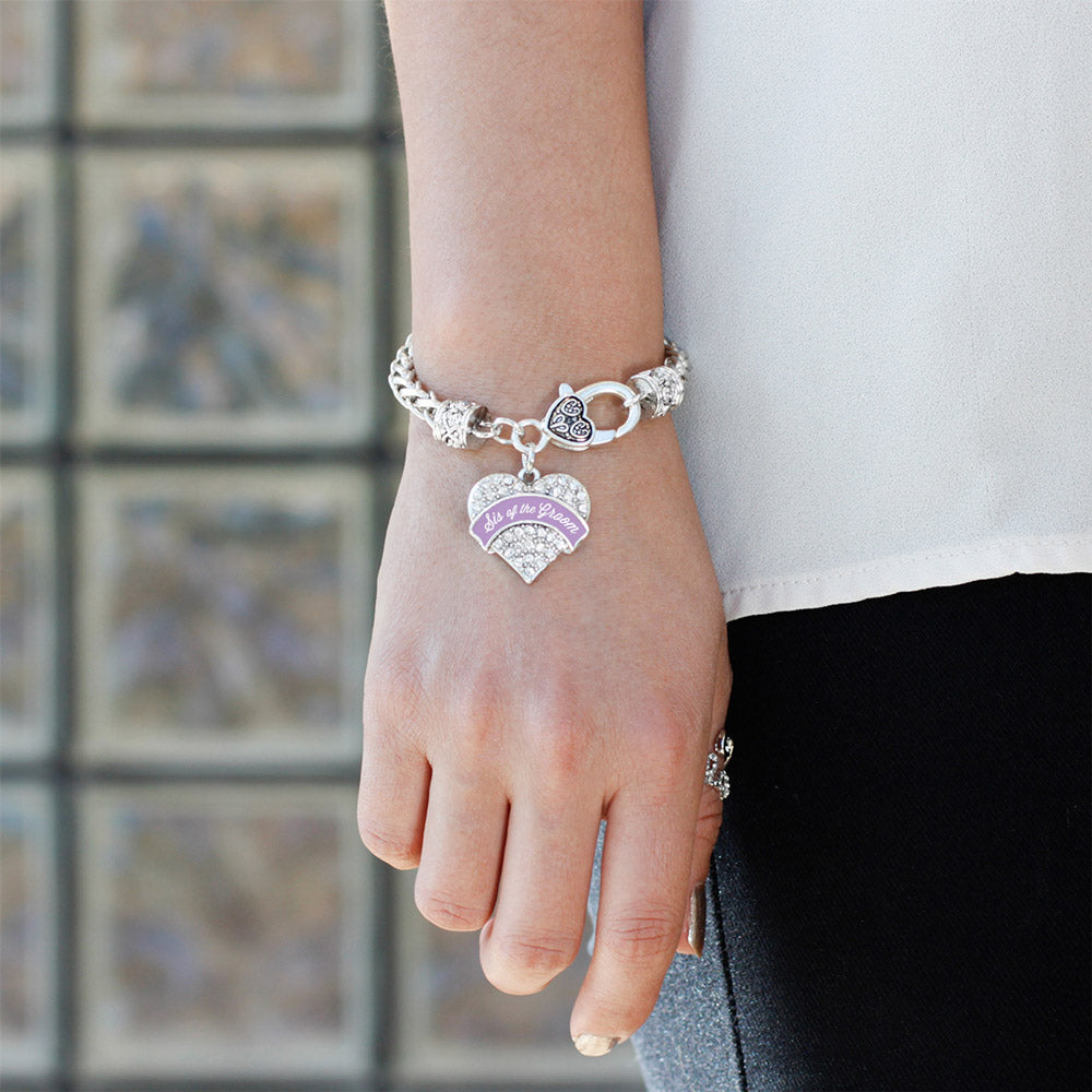 Silver Lavender Sis of the Groom Pave Heart Charm Braided Bracelet
