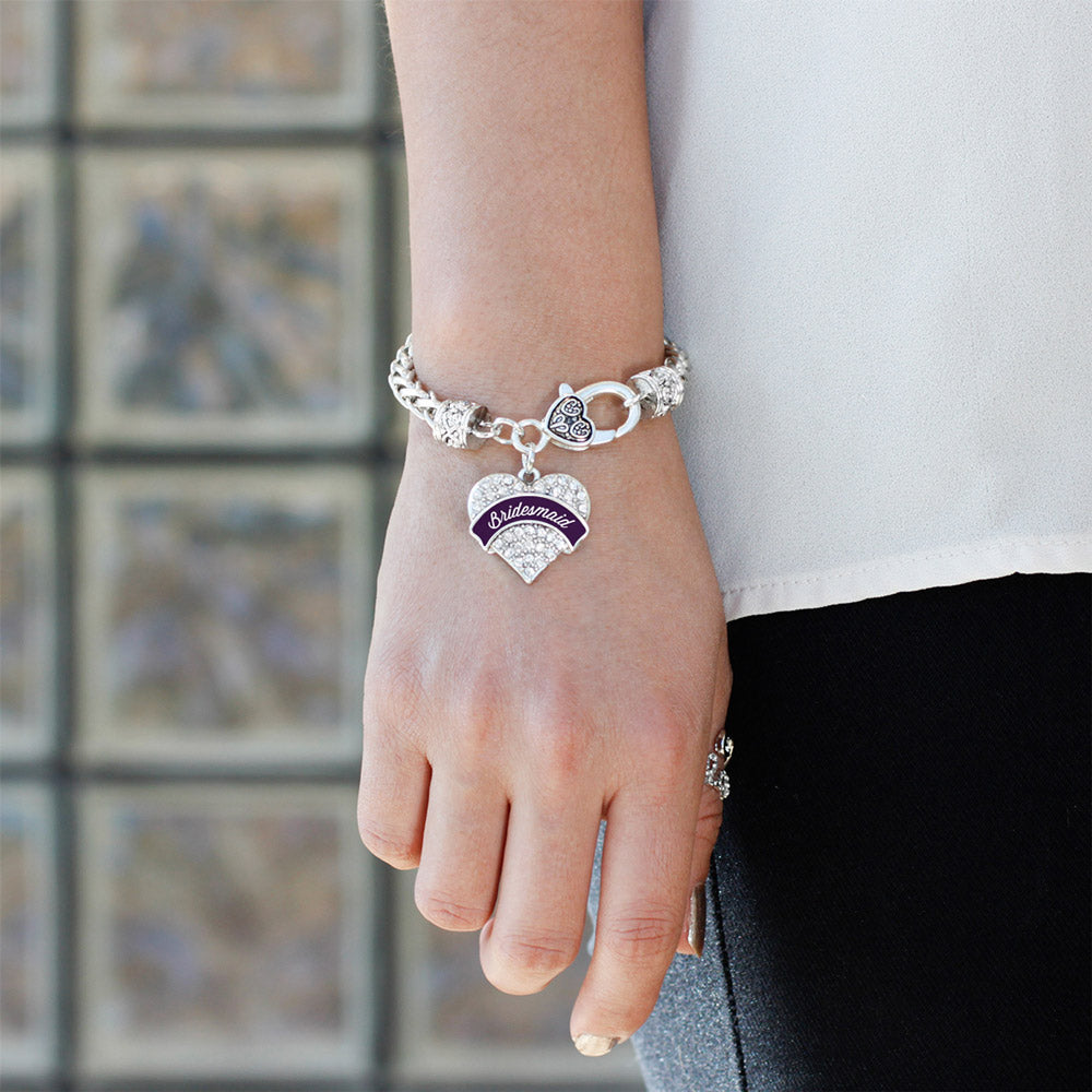 Silver Plum Bridesmaids Pave Heart Charm Braided Bracelet