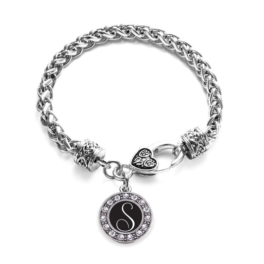 Silver My Script Initials - Letter S Circle Charm Braided Bracelet