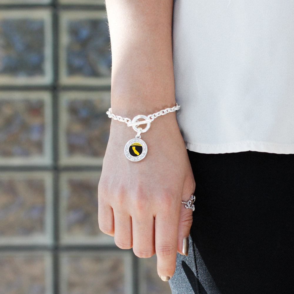 Silver California Outline Circle Charm Toggle Bracelet