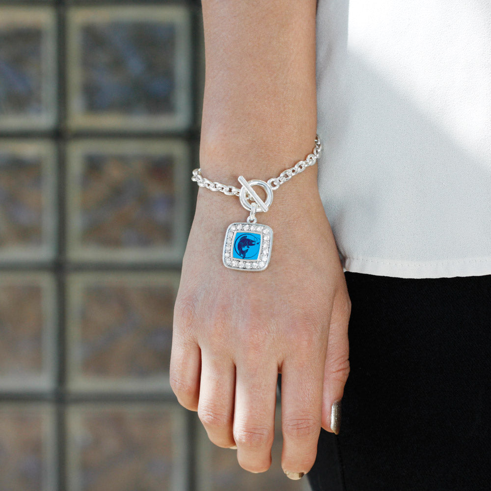 Silver Blue Fishing Square Charm Toggle Bracelet