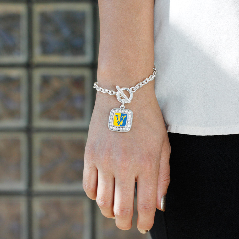 Silver Down Syndrome Awareness Square Charm Toggle Bracelet