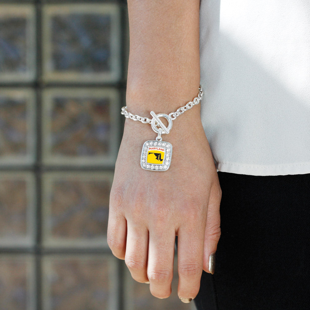 Silver Maryland Outline Square Charm Toggle Bracelet