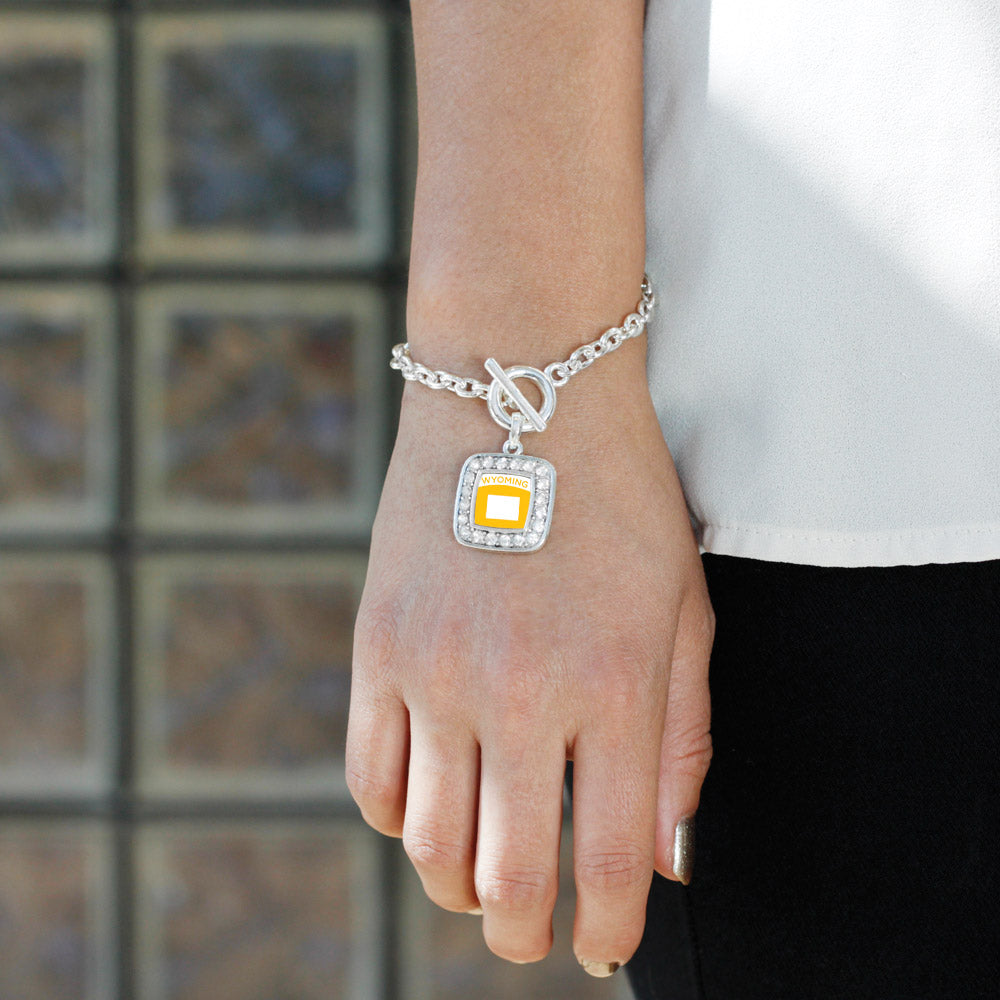 Silver Wyoming Outline Square Charm Toggle Bracelet