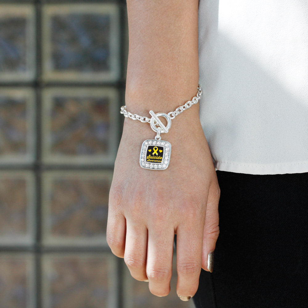 Silver Suicide Awareness Square Charm Toggle Bracelet