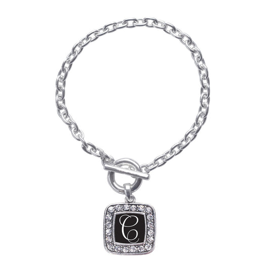 Silver My Script Initials - Letter C Square Charm Toggle Bracelet