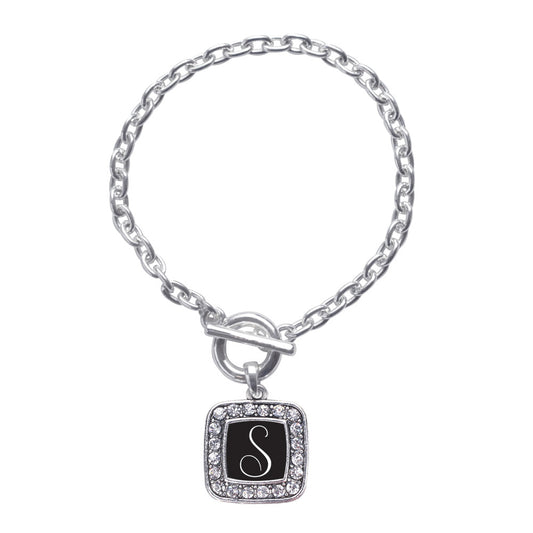 Silver My Script Initials - Letter S Square Charm Toggle Bracelet