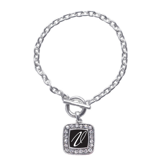 Silver My Script Initials - Letter V Square Charm Toggle Bracelet