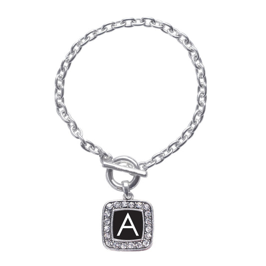 Silver My Initials - Letter A Square Charm Toggle Bracelet