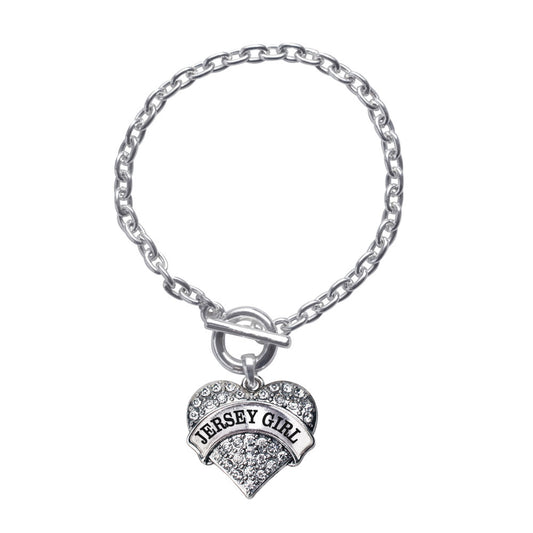 Silver Jersey Girl Pave Heart Charm Toggle Bracelet