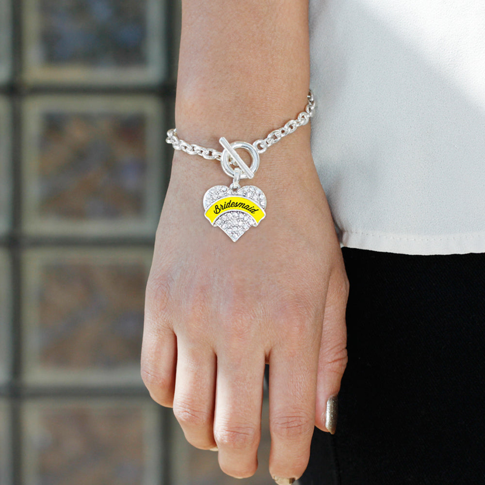 Silver Yellow Bridesmaid Pave Heart Charm Toggle Bracelet