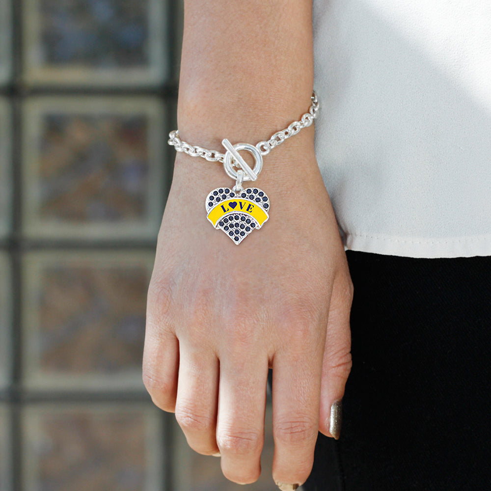 Silver Down Syndrome Awareness & Support Navy Blue Pave Heart Charm Toggle Bracelet