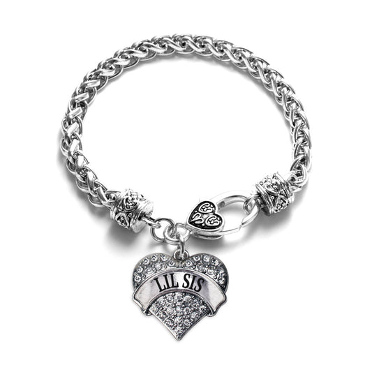 Silver Lil Sis Pave Heart Charm Braided Bracelet