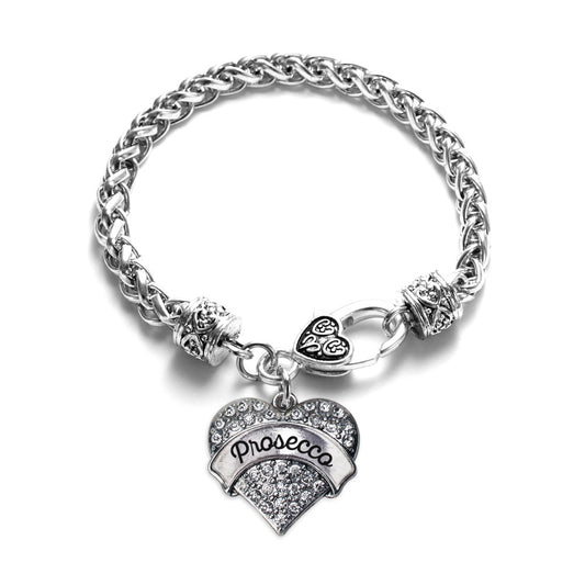 Silver Prosecco Pave Heart Charm Braided Bracelet