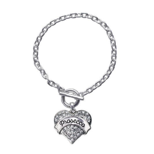 Silver Prosecco Pave Heart Charm Toggle Bracelet