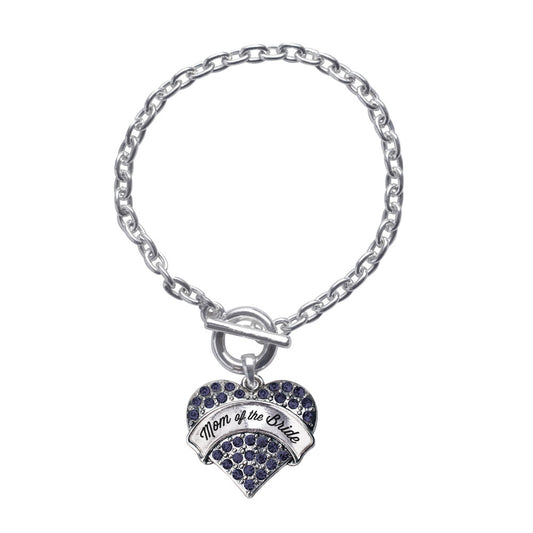 Silver Navy Mom of the Bride Blue Pave Heart Charm Toggle Bracelet